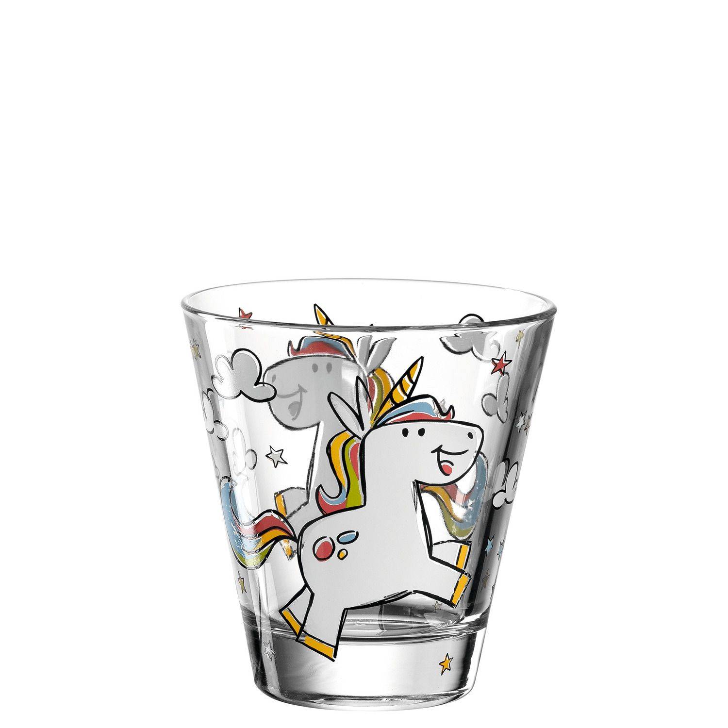 LEONARDO 017902 Bambini Einhorn Kinderbecher, Glas, 215 ml, kindgerechte Form, klar/mehrfarbig
