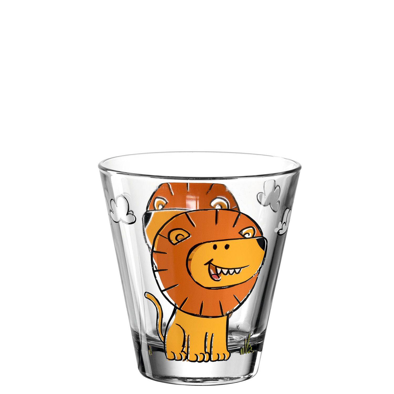 LEONARDO 017899 Bambini Löwe Kinderbecher, Glas, 215 ml, kindgerechte Form, klar/mehrfarbig