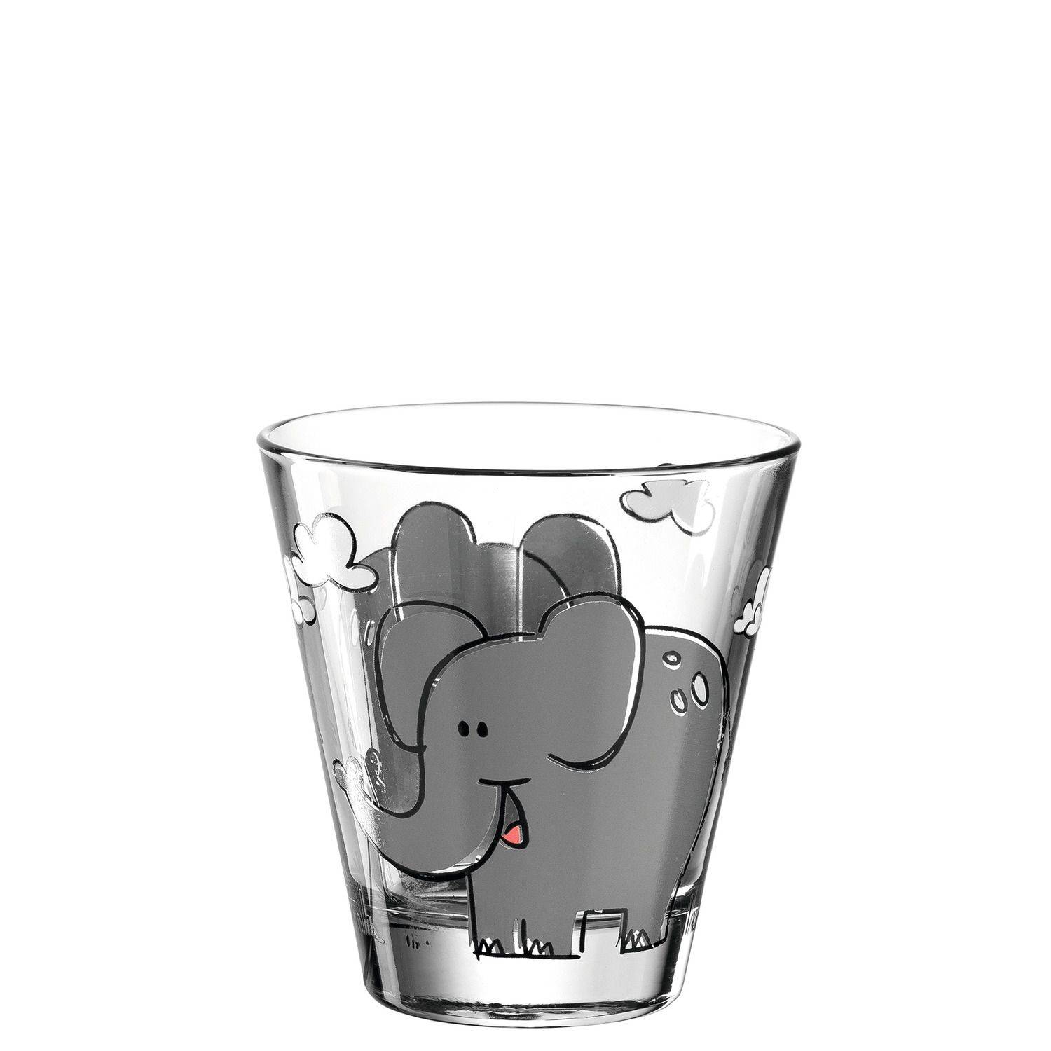 LEONARDO 017901 Bambini Elefant Kinderbecher, Glas, 215 ml, kindgerechte Form, klar/mehrfarbig