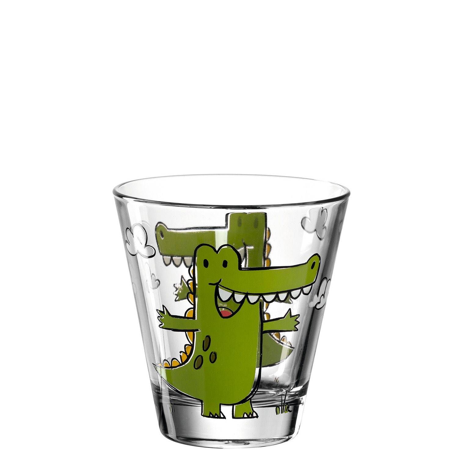 LEONARDO 017900 Bambini Krokodil Kinderbecher, Glas, 215 ml, kindgerechte Form, klar/mehrfarbig