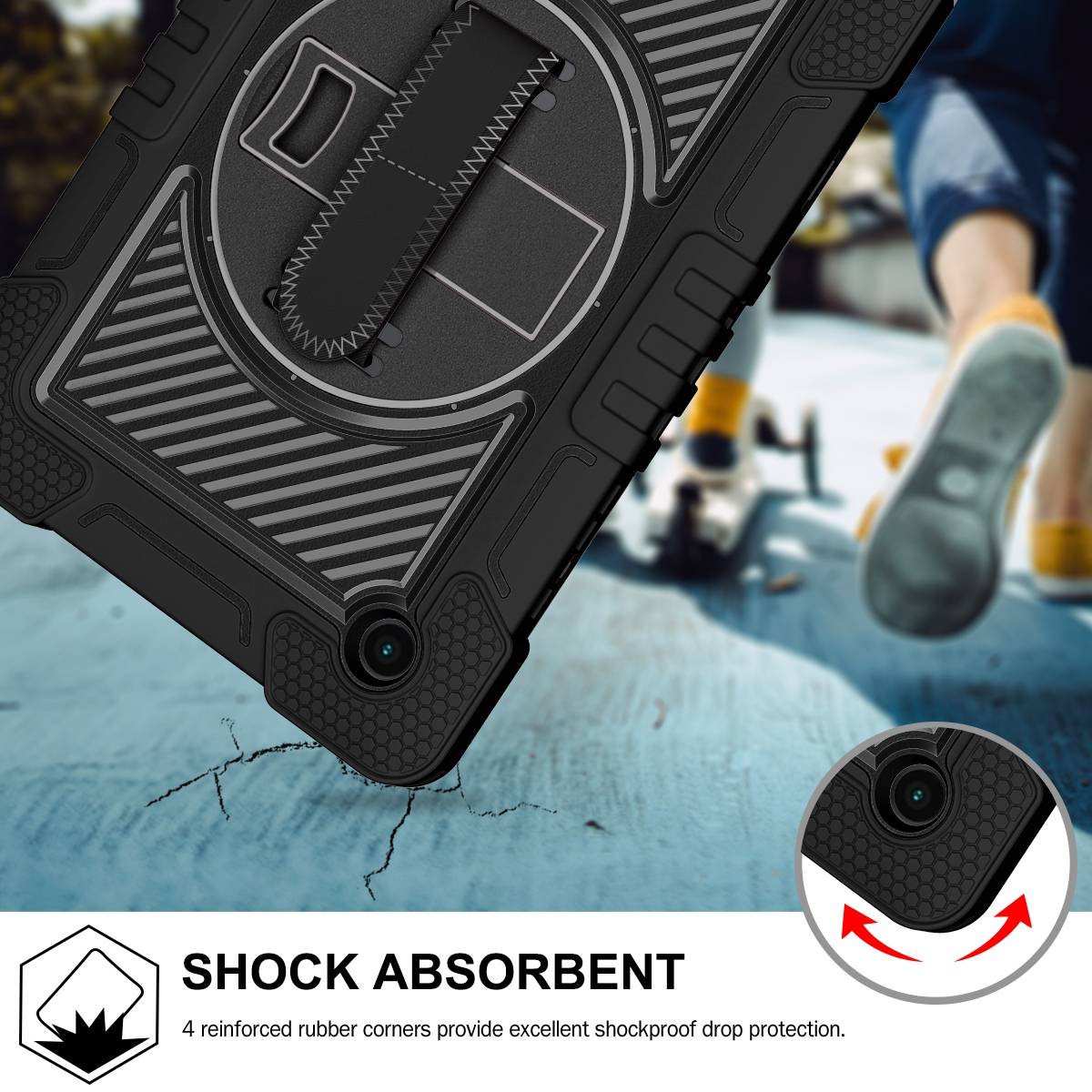 Für Samsung Galaxy Tab A8 2021 X205 X200 aufstellbare Outdoor Hybrid Schwarz 360 Grad mit Halte-Schlaufe Tablet Tasche Etuis Cover Case Schutz Robust