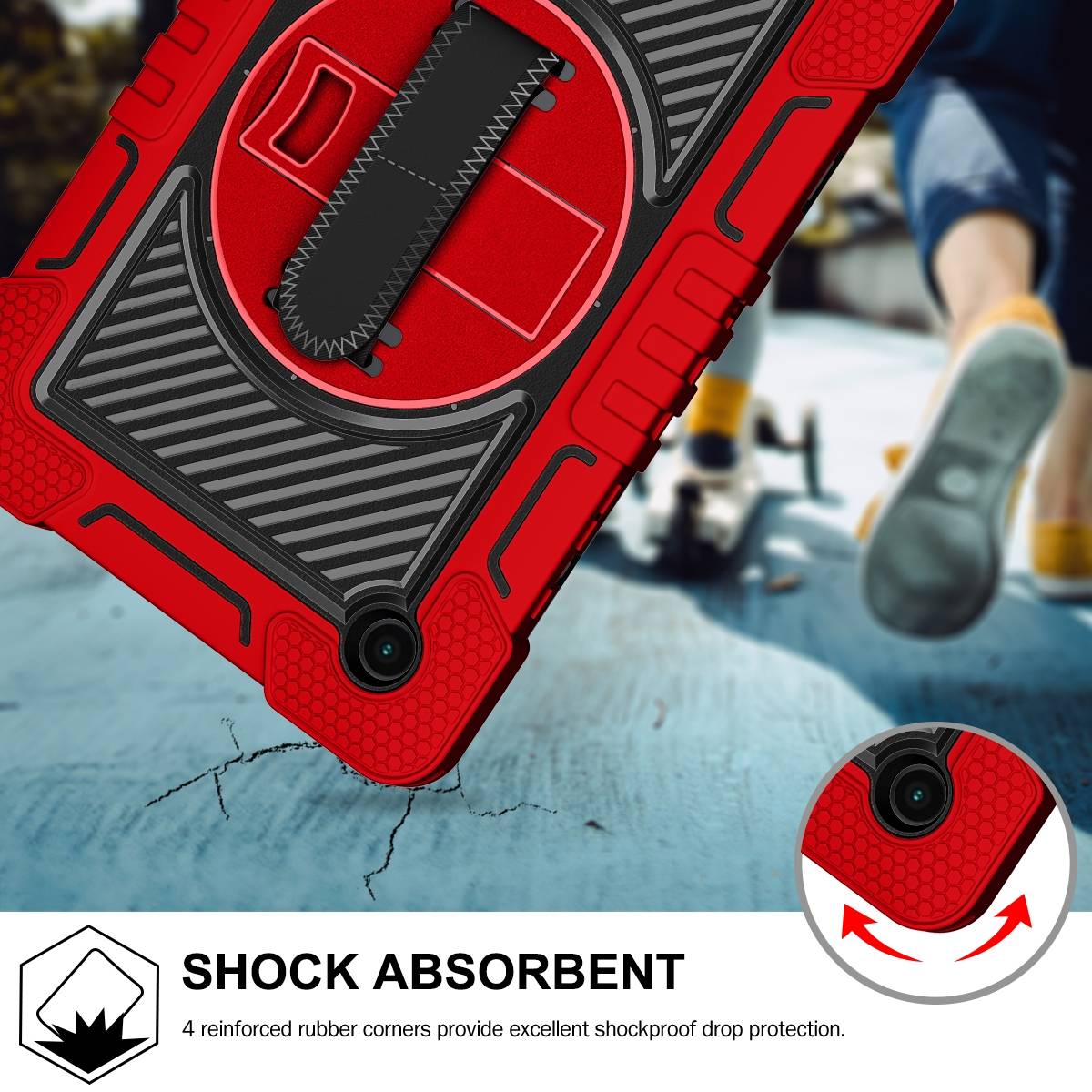 Für Samsung Galaxy Tab A8 2021 X205 X200 aufstellbare Outdoor Hybrid Rot / Schwarz 360 Grad mit Halte-Schlaufe Tablet Tasche Etuis Cover Case Schutz