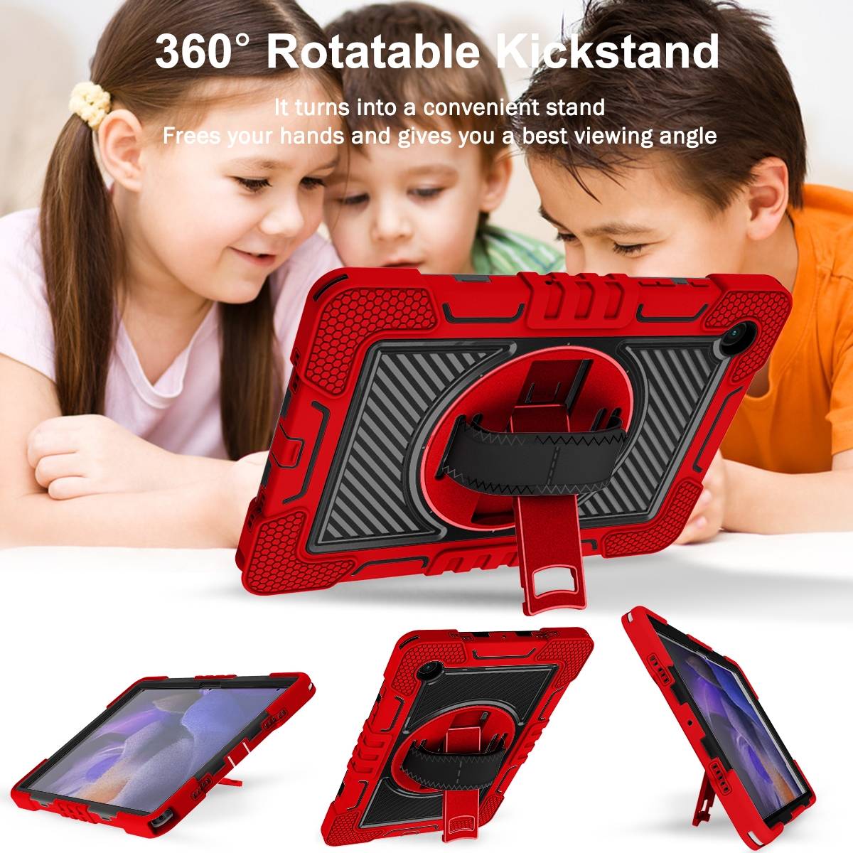 Für Samsung Galaxy Tab A8 2021 X205 X200 aufstellbare Outdoor Hybrid Rot / Schwarz 360 Grad mit Halte-Schlaufe Tablet Tasche Etuis Cover Case Schutz
