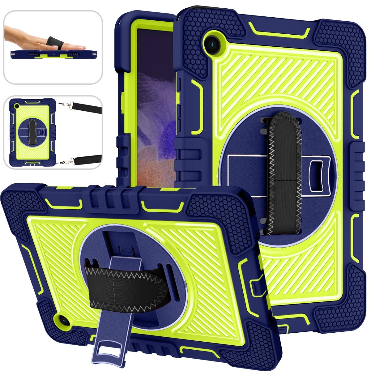 Für Samsung Galaxy Tab A8 2021 X205 X200 aufstellbare Outdoor Hybrid Blau / Grün 360 Grad mit Halte-Schlaufe Tablet Tasche Etuis Cover Case Schutz R