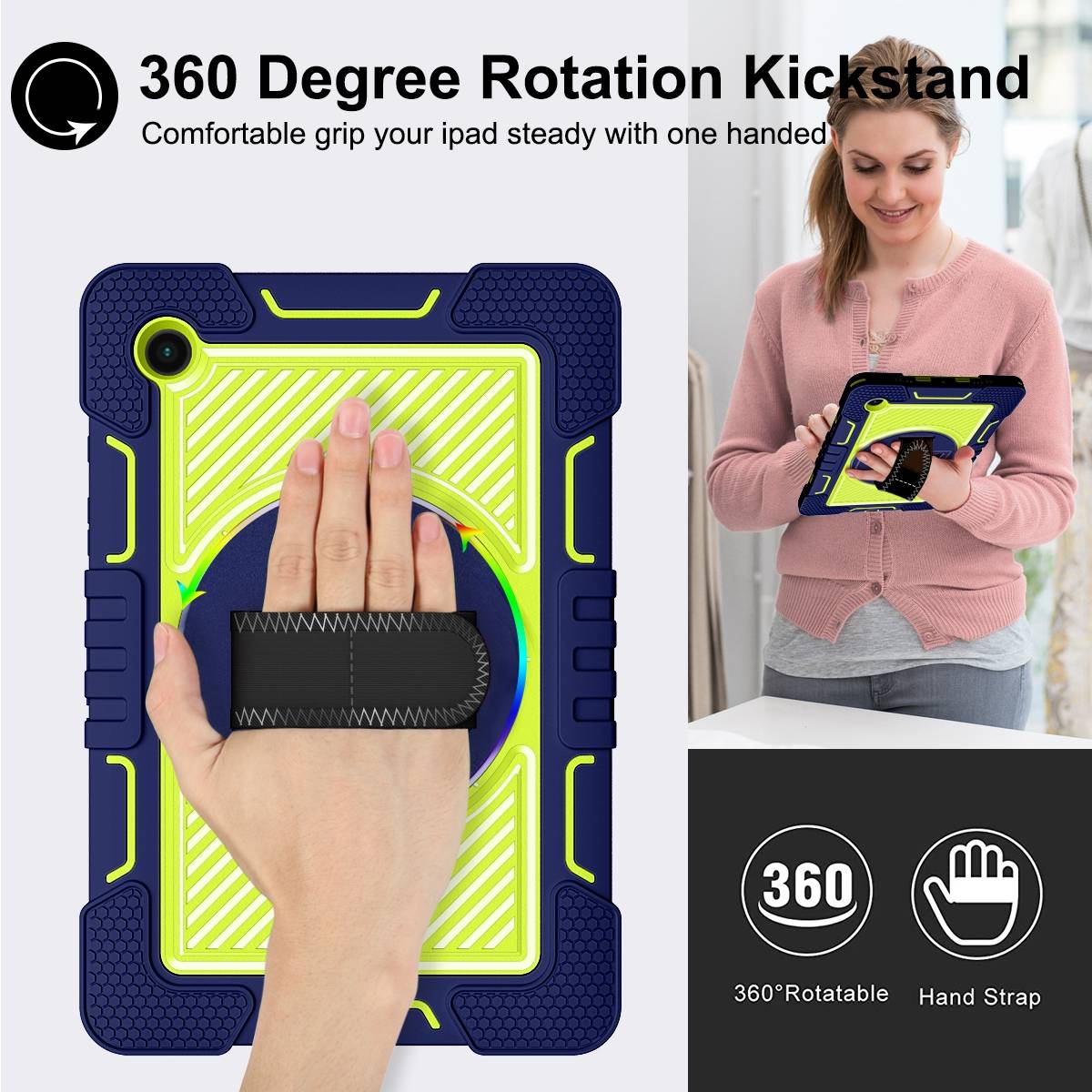 Für Samsung Galaxy Tab A8 2021 X205 X200 aufstellbare Outdoor Hybrid Blau / Grün 360 Grad mit Halte-Schlaufe Tablet Tasche Etuis Cover Case Schutz R