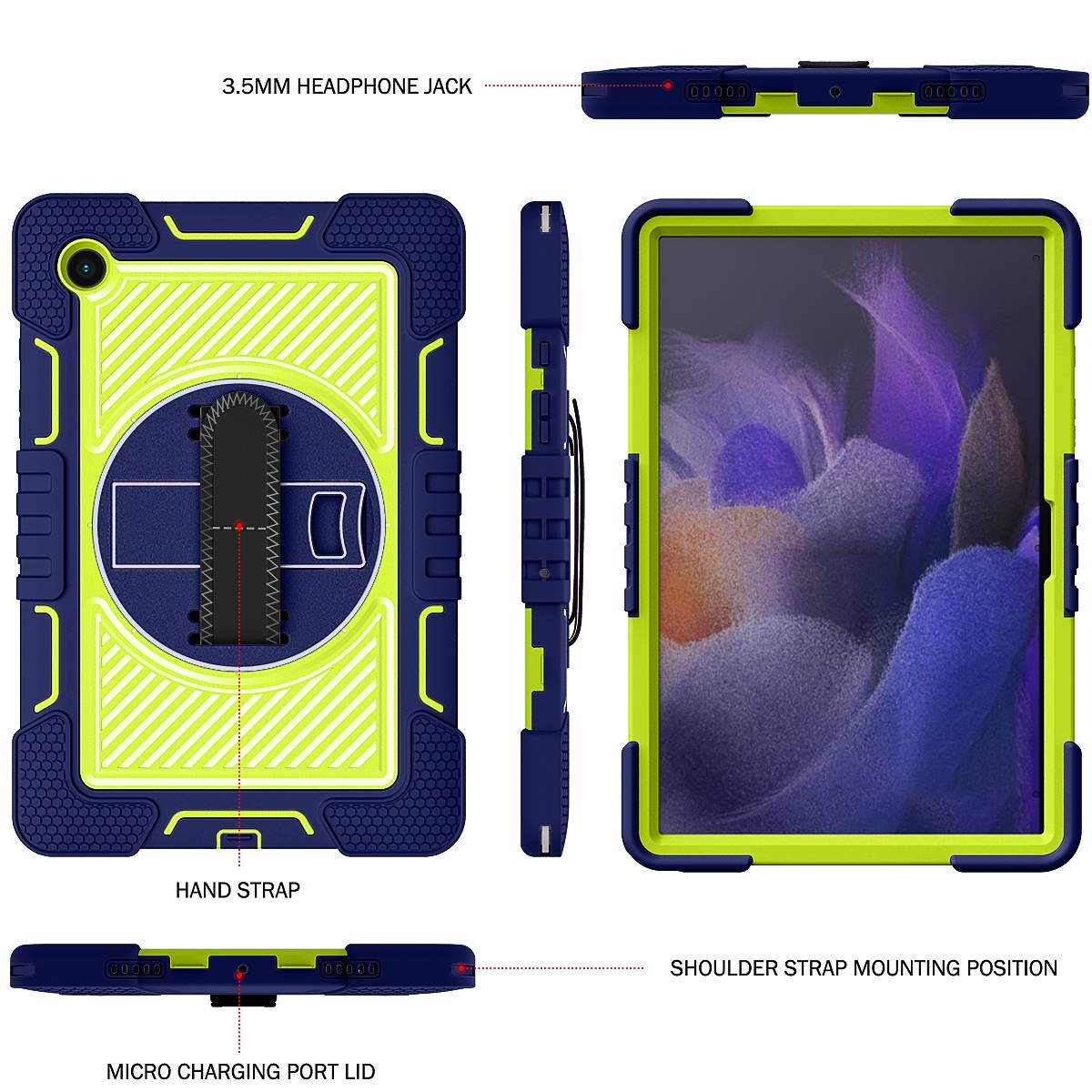 Für Samsung Galaxy Tab A8 2021 X205 X200 aufstellbare Outdoor Hybrid Blau / Grün 360 Grad mit Halte-Schlaufe Tablet Tasche Etuis Cover Case Schutz R