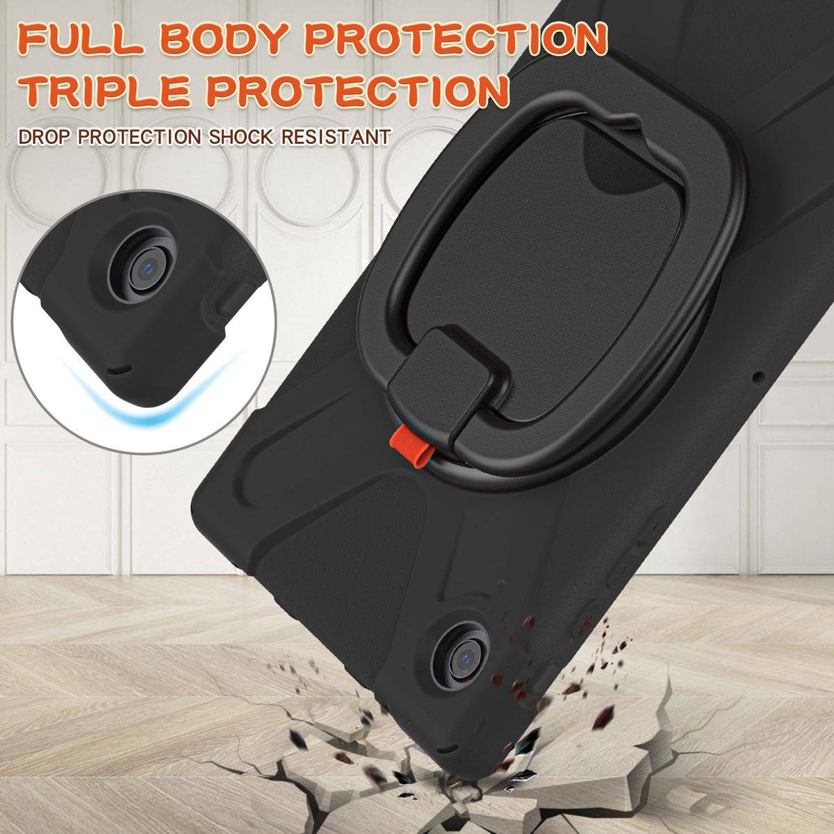 Für Samsung Galaxy Tab A8 2021 X205 X200 aufstellbare Outdoor Hybrid Schwarz 360 Grad mit Trage Gurt Tablet Tasche Etuis Cover Case Schutz Robust Neu