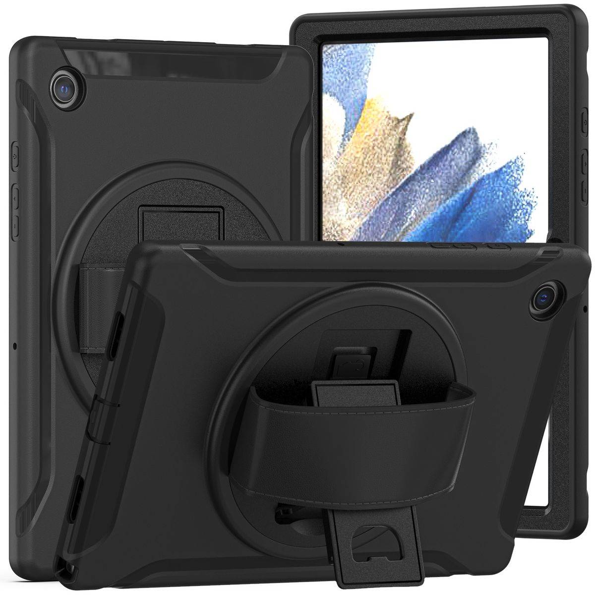 Für Samsung Galaxy Tab A8 2021 X205 X200 aufstellbare Outdoor Hybrid Schwarz 360 Grad mit Trage Gurt Tablet Tasche Etuis Cover Case Schutz Robust Neu