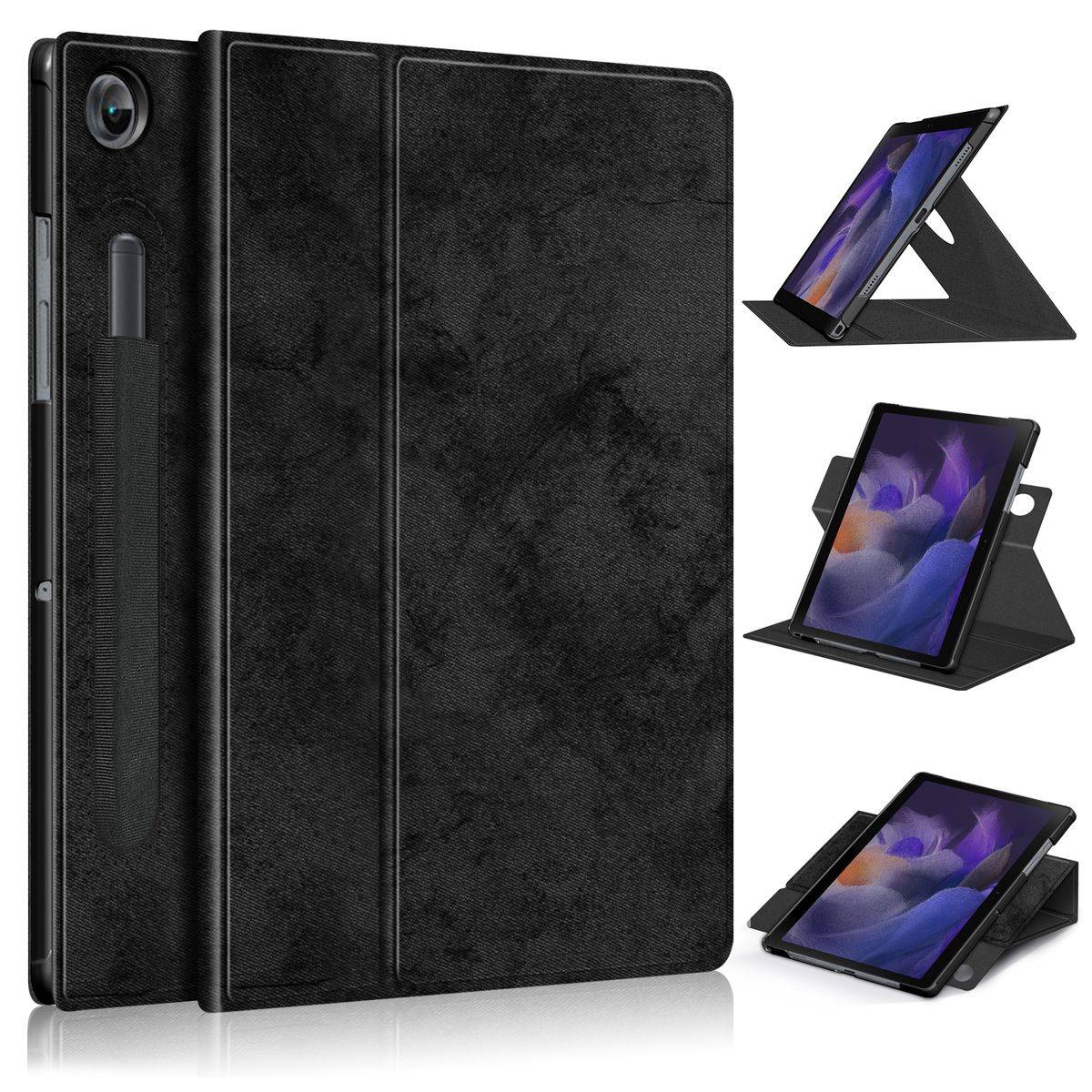 Für Samsung Galaxy Tab A8 2021 10.5 Zoll SM-X200 360 Grad Rotation + Stift Halterung Tablet Tasche Hülle Case Cover Etui Schutz Schwarz Neu
