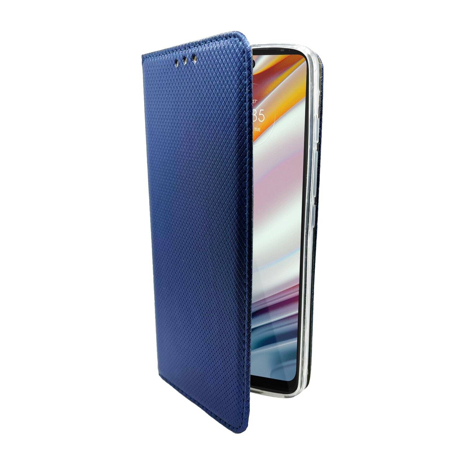 Elegante Buch-Tasche Hülle Smart Magnet kompatibel mit MOTOROLA MOTO G60 Leder Optik Wallet Book-Style Cover Blau