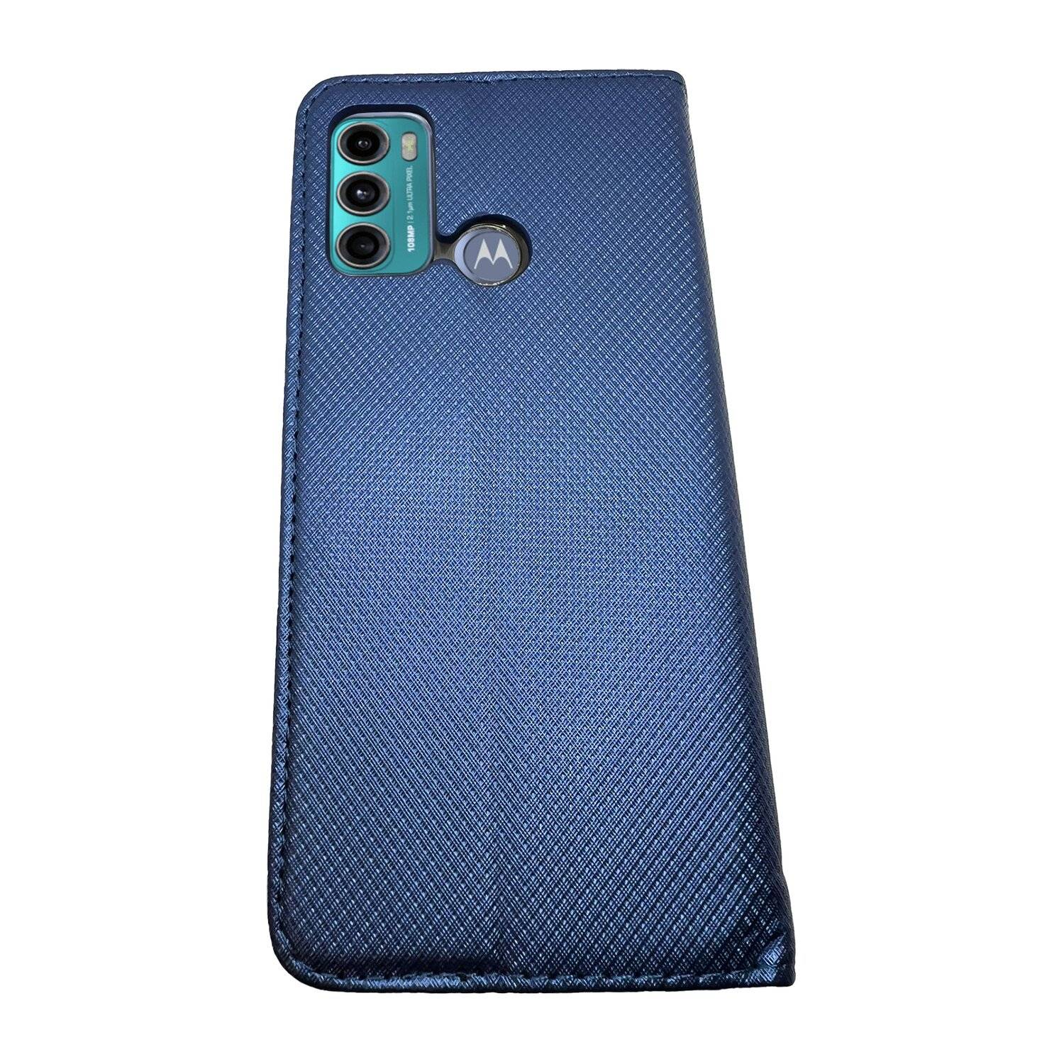 Elegante Buch-Tasche Hülle Smart Magnet kompatibel mit MOTOROLA MOTO G60 Leder Optik Wallet Book-Style Cover Blau