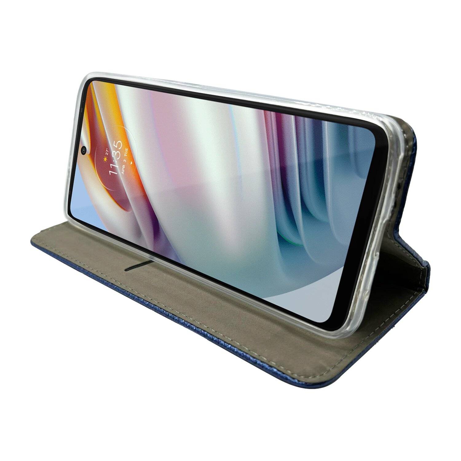 Elegante Buch-Tasche Hülle Smart Magnet kompatibel mit MOTOROLA MOTO G60 Leder Optik Wallet Book-Style Cover Blau