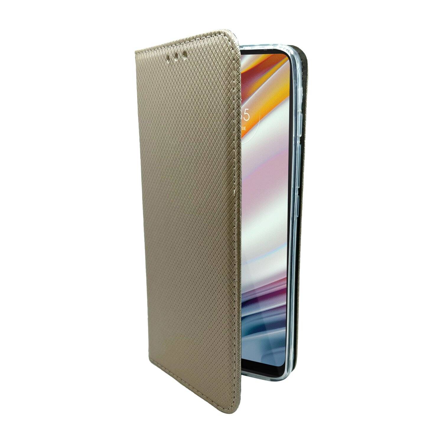 Elegante Buch-Tasche Hülle Smart Magnet kompatibel mit MOTOROLA MOTO G60 Leder Optik Wallet Book-Style Cover Gold