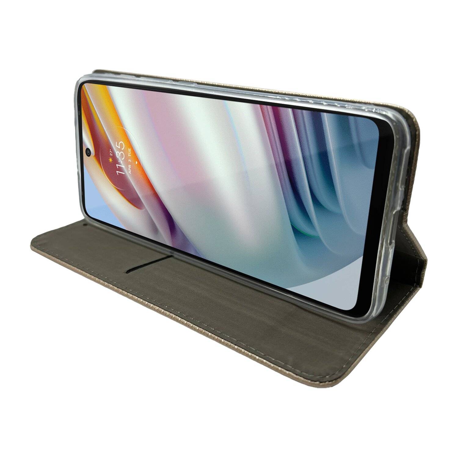 Elegante Buch-Tasche Hülle Smart Magnet kompatibel mit MOTOROLA MOTO G60 Leder Optik Wallet Book-Style Cover Gold
