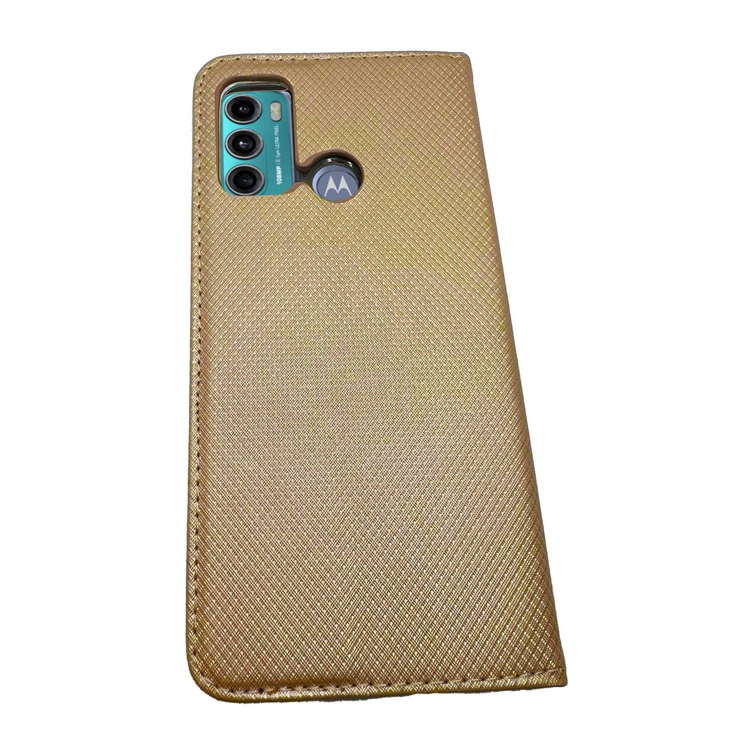 Elegante Buch-Tasche Hülle Smart Magnet kompatibel mit MOTOROLA MOTO G60 Leder Optik Wallet Book-Style Cover Gold