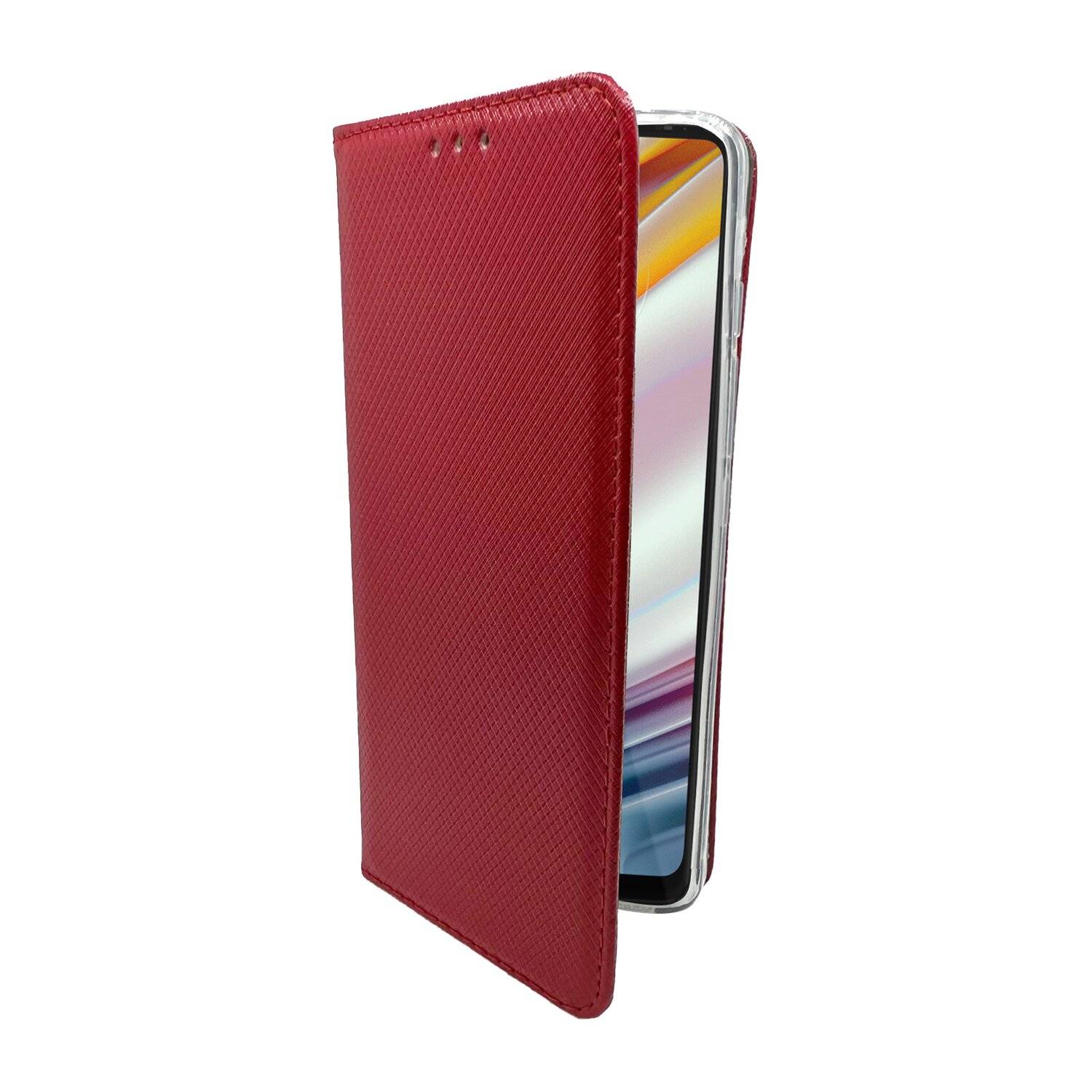 Elegante Buch-Tasche Hülle Smart Magnet kompatibel mit MOTOROLA MOTO G60 Leder Optik Wallet Book-Style Cover Rot
