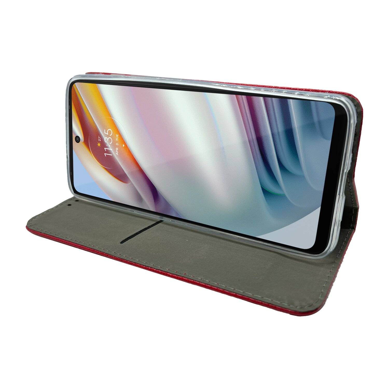 Elegante Buch-Tasche Hülle Smart Magnet kompatibel mit MOTOROLA MOTO G60 Leder Optik Wallet Book-Style Cover Rot