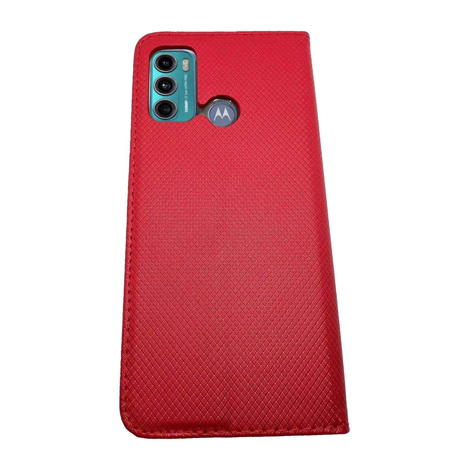 Elegante Buch-Tasche Hülle Smart Magnet kompatibel mit MOTOROLA MOTO G60 Leder Optik Wallet Book-Style Cover Rot