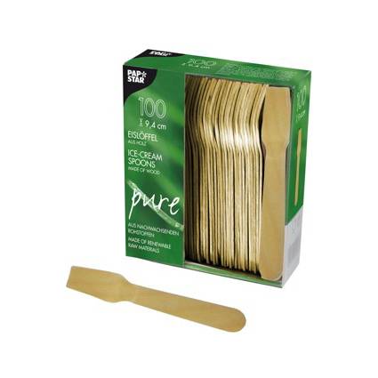 PAPSTAR Holz-Eislöffel "pure", Länge: 94 mm, 100er