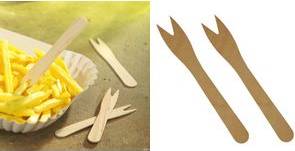 PAPSTAR Pommes-Frites-Gabeln ''pure'', Länge: 121 mm aus natürlich hellem Birkenholz, biologisch abbaubar