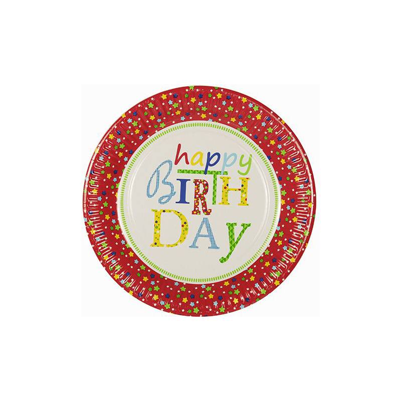 PAPSTAR Papp-Teller "Happy Birthday", rund, 230 mm