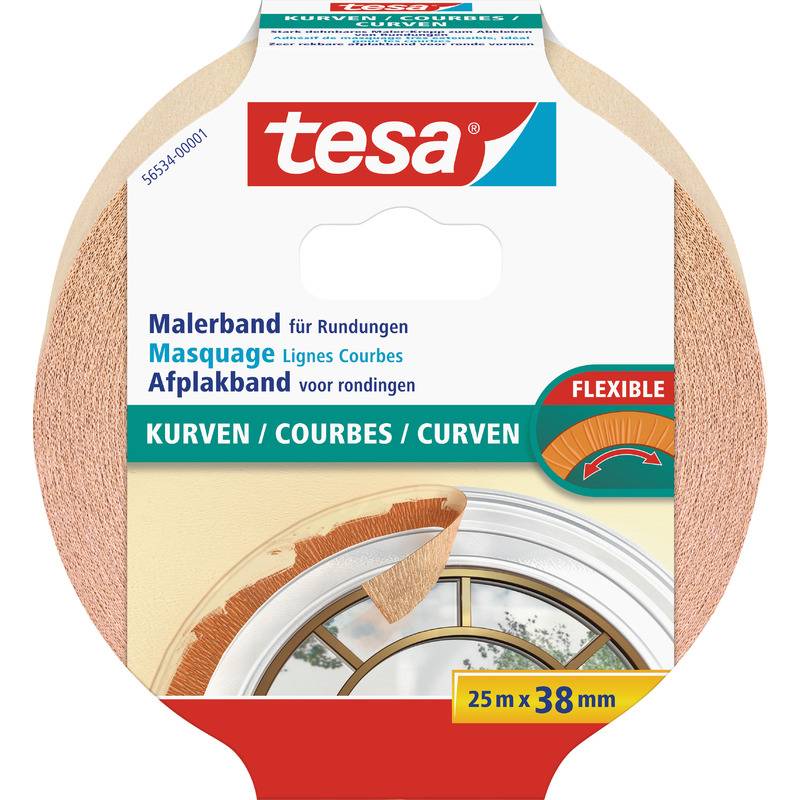 tesa Maler Hochkrepp Papierabdeckband, 38 mm x 25 m, beige