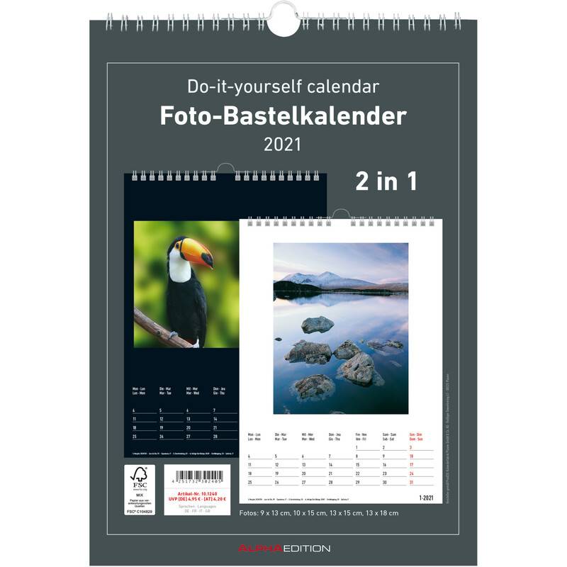 herlitz Kreativ-Wandkalender 2022, DIN A4, schwarz/weiß