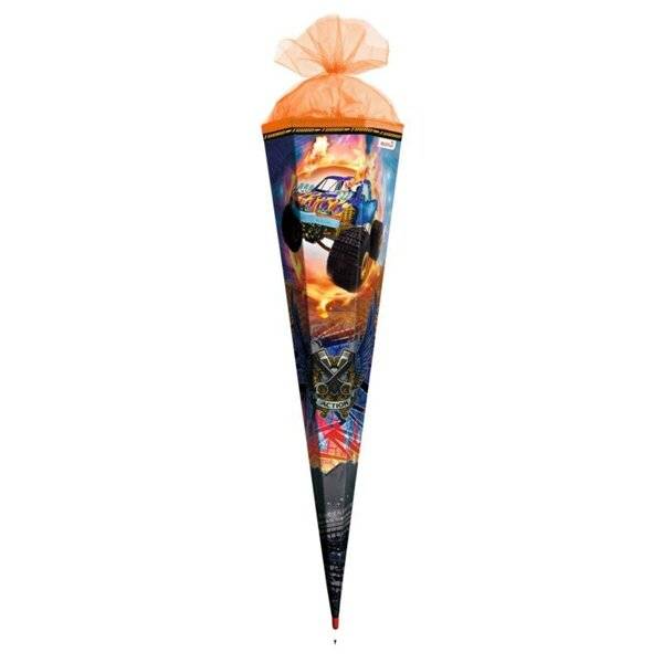 Schultüte Monstertruck Fire - sechseckig 85 cm Spezialborte