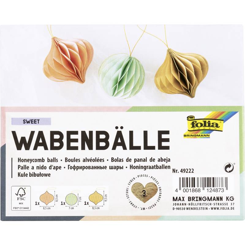 folia Wabenbälle SWEET, 3er Set Kugeln