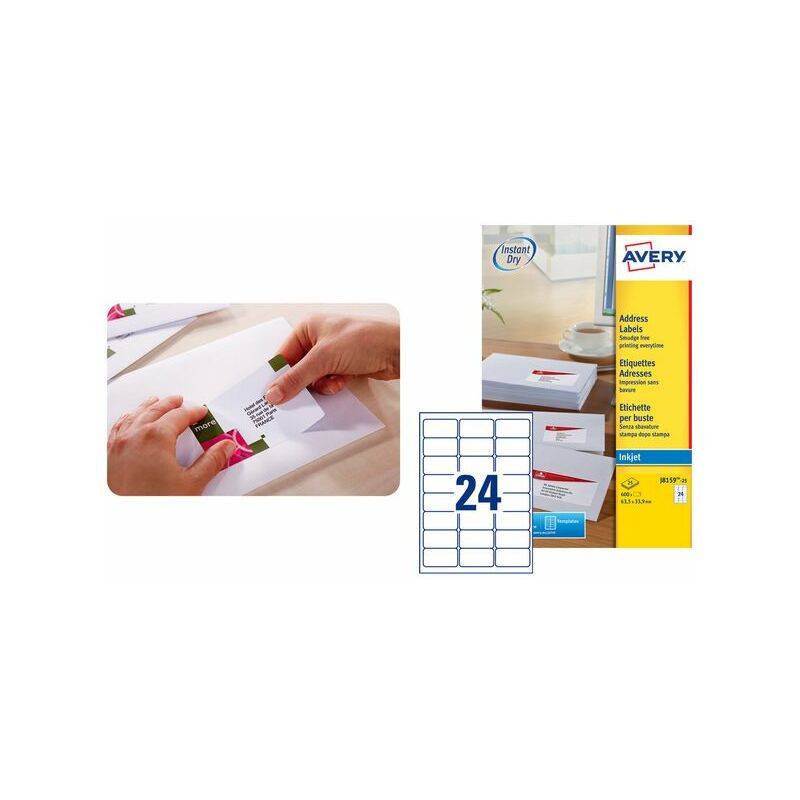 AVERY Etiquette d'adresse jet d'encre, 63,5 x 33,9 mm, blanc