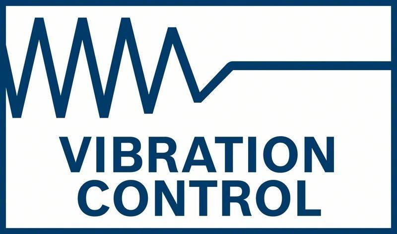 Logo mit einer blauen wellenförmigen Linie über dem Text ‚Vibration Control', die Stabilisierung oder Reduzierung von Vibrationen darstellt.