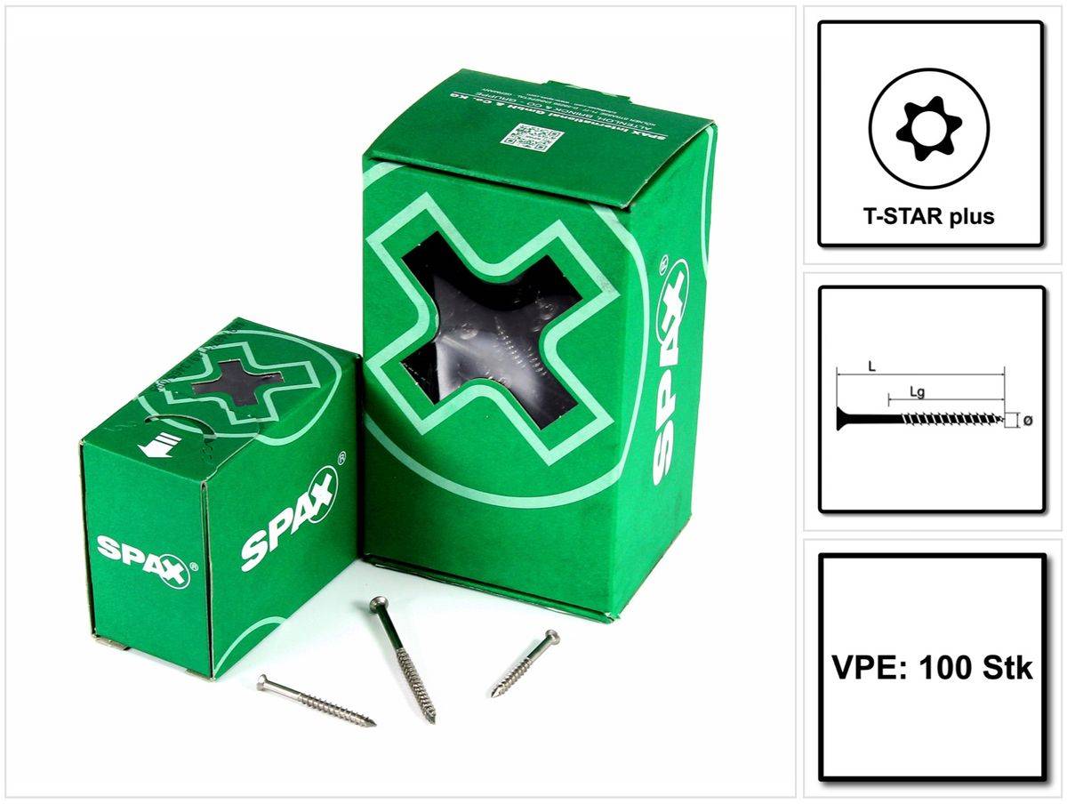 SPAX Fassadenschraube 4,0 x 40 mm Edelstahl A2 100 Stk ( 0467000400403 ) Teilgewinde Mini Linsensenkkopf Torx T-STAR Plus T15 CUT