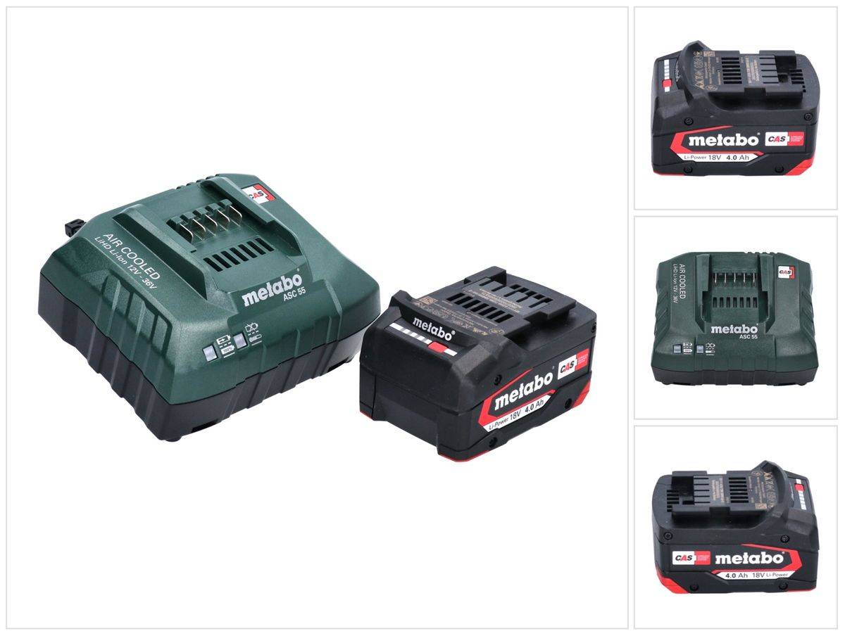 Metabo Basis Set 1x Li-Power Akkupack 18 V 4,0 Ah CAS Li-Ion Akku ( 625027000 ) + ASC 55 Ladegerät ( 627044000 )