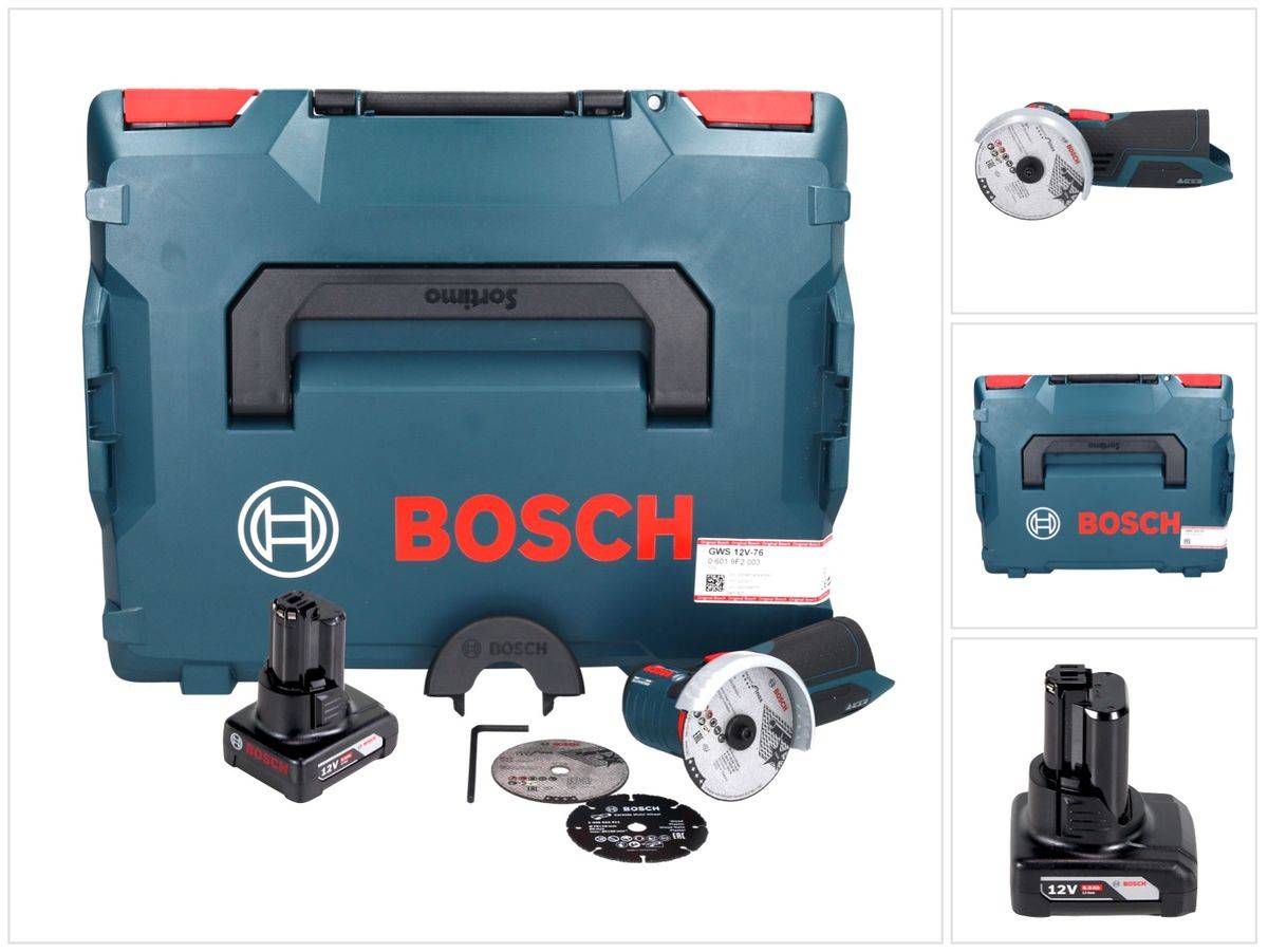 Bosch GWS 12V-76 Professional Akku Winkelschleifer 12 V 76 mm Brushless + 1x Akku 6,0 Ah + L-Boxx - ohne Ladegerät