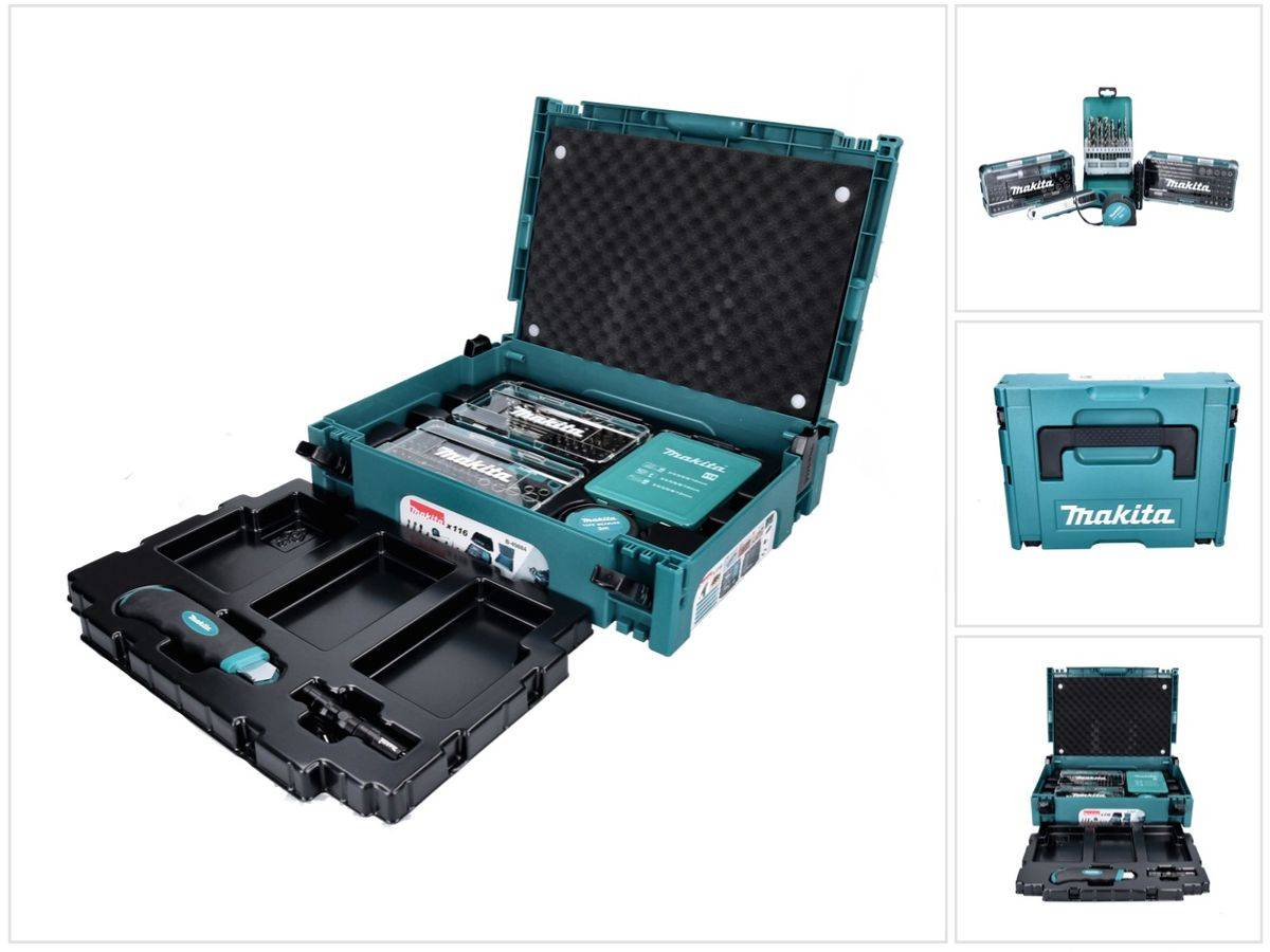 Makita Bohrer- und Bitset 116 tlg Set ( B-49884 ) Taschenlampe / Ratschenschraubendreher / Schnellwechsel Bithalter / Maßband / Cuttermesser