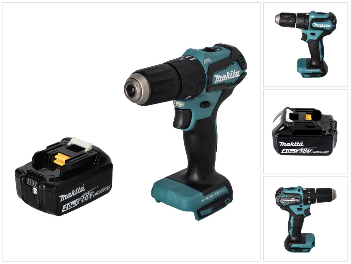 Makita DHP 483 M1 Akku Schlagbohrschrauber 18 V 40 Nm Brushless + 1x Akku 4,0 Ah - ohne Ladegerät