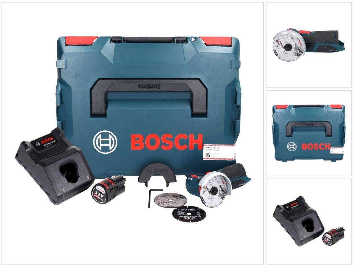 Bosch GWS 12V-76 Professional Akku Winkelschleifer 12 V 76 mm Brushless + 1x Akku 3,0 Ah + Ladegerät + L-Boxx