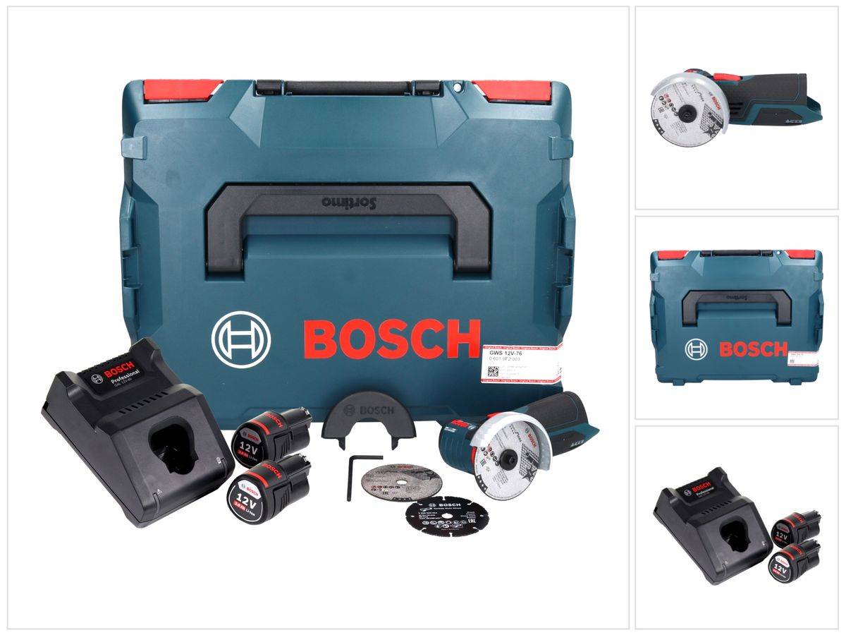 Bosch GWS 12V-76 Professional Akku Winkelschleifer 12 V 76 mm Brushless + 2x Akku 3,0 Ah + Ladegerät + L-Boxx
