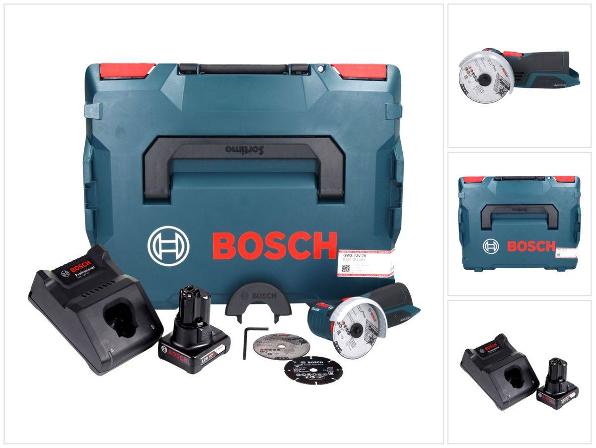 Bosch GWS 12V-76 Professional Akku Winkelschleifer 12 V 76 mm Brushless + 1x Akku 6,0 Ah + Ladegerät + L-Boxx