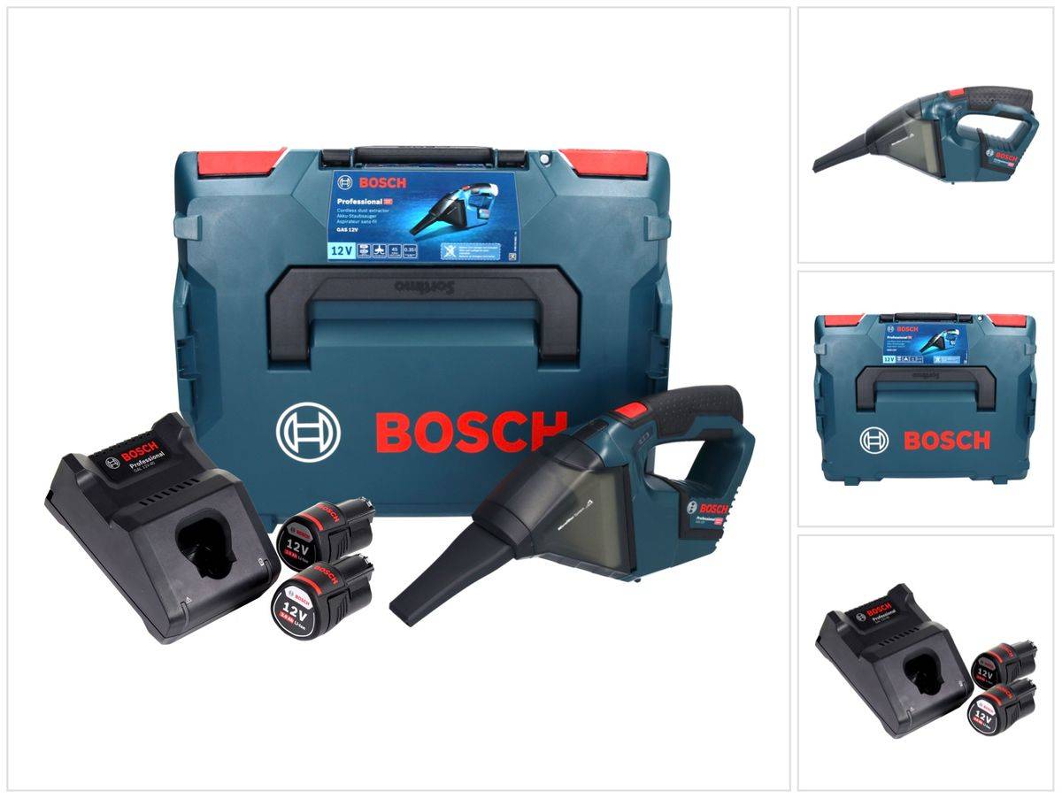 Bosch GAS 12V Professional Akku Staubsauger 12 V 0,35 l + 2x Akku 3,0 Ah + Ladegerät + L-Boxx