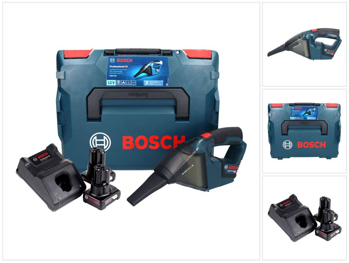 Bosch GAS 12V Professional Akku Staubsauger 12 V 0,35 l + 2x Akku 6,0 Ah + Ladegerät + L-Boxx