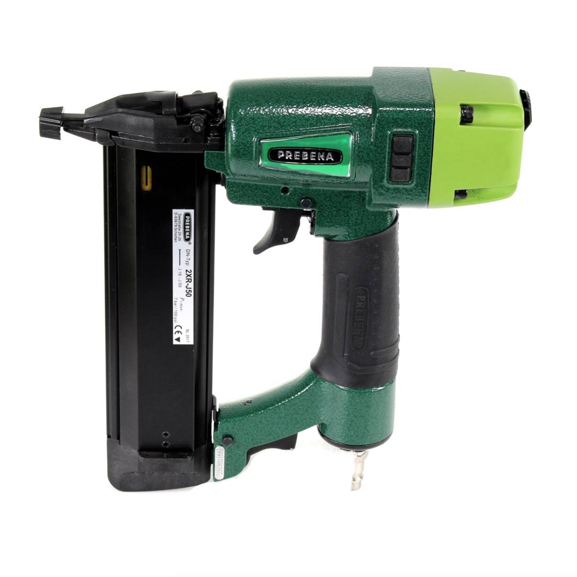 Prebena 2XR-J50 Druckluftnagler im Transportkoffer + Prebena Stauchkopfnägel Brads 40 mm 5000 Stück - aus verzinktem Stahl, geharzt