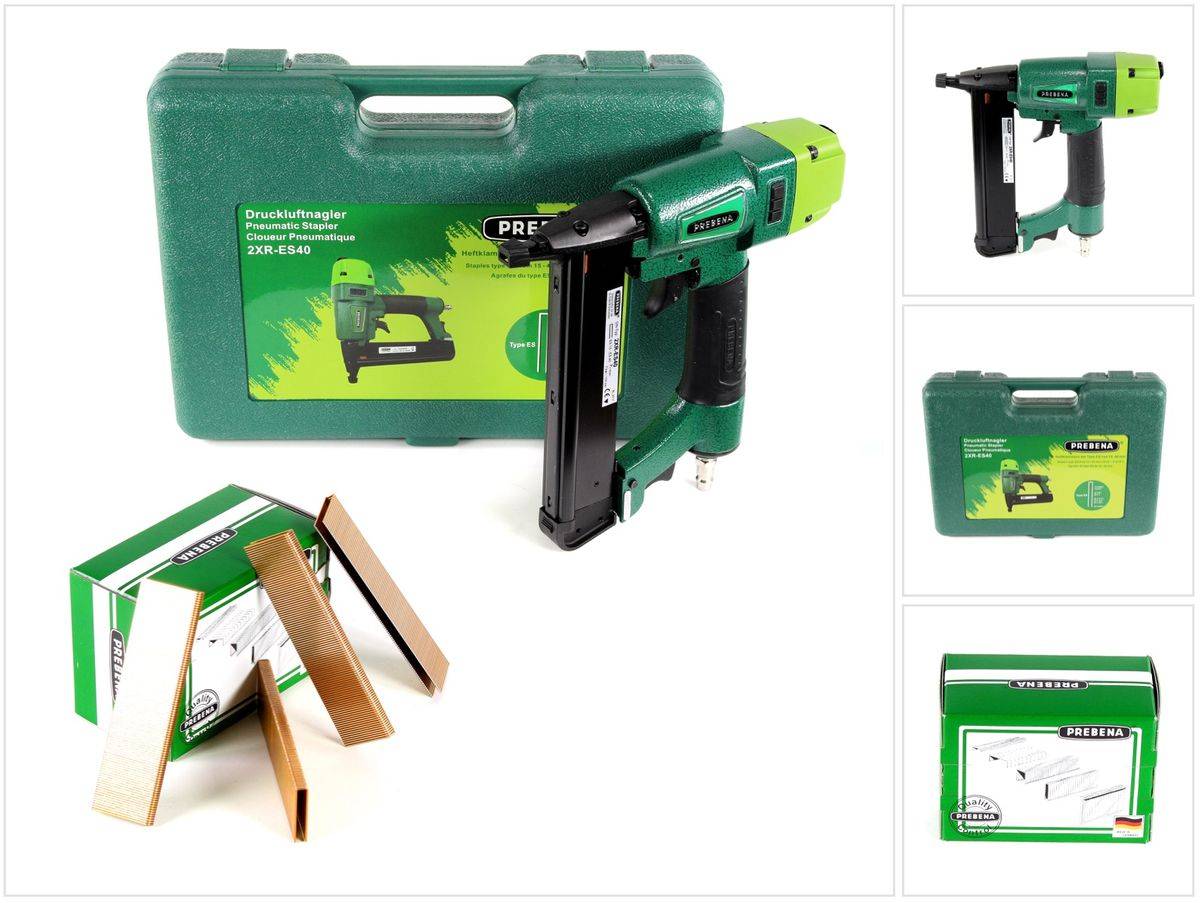 Prebena 2XR-ES40 Klammergerät Druckluft Nagler im Transportkoffer Typ ES + 5200x Prebena ES30CNKHA Heftklammern