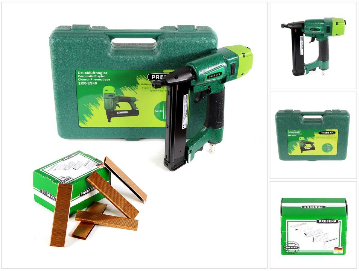 Prebena 2XR-ES40 Klammergerät Druckluft Nagler im Transportkoffer Typ ES + 5200x Prebena ES26CNKHA Heftklammern