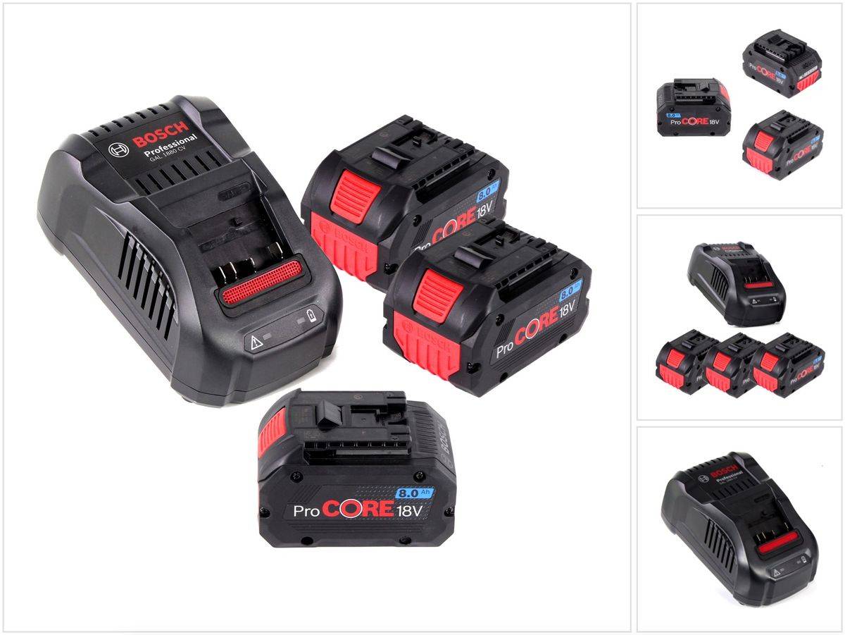 Bosch Starter-Set ProCore mit 3x ProCORE 18 V 8,0 Ah Professional Akku GBA ( 1600A016GK ) und GAL 1880 CV Ladegerät