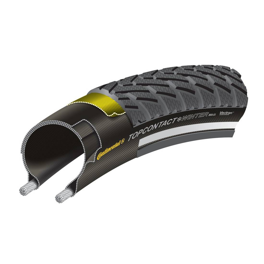 Continental 0100712 Top CONTACT Winter II Premium Winter-Reifen, 50-559 (26x1.90"), faltbar, schwarz/reflex