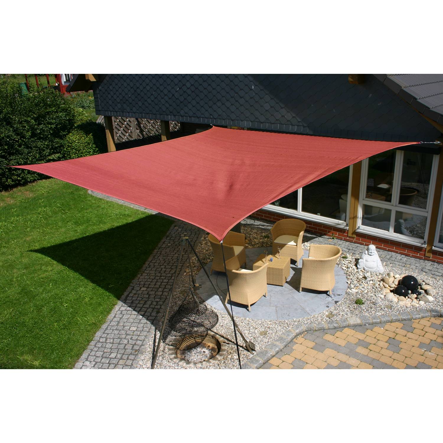 EDUPLAY 160132 Sonnenschutz Sonnensegel, 5x5m, Quadrat, wasserabweisend, rostrot