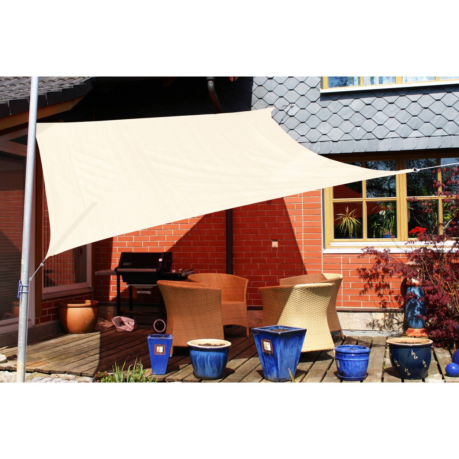 EDUPLAY 160091 Sonnenschutz Sonnensegel, 3,5x4,5m, Rechteck, wasserabweisend, cremeweiß