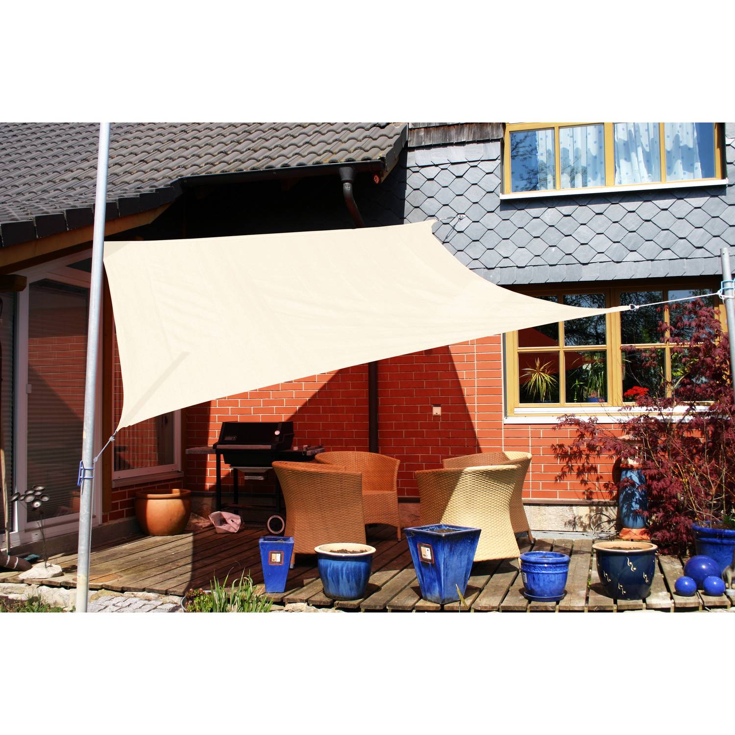 EDUPLAY 160139 Sonnenschutz Sonnensegel, 3x3m, Quadrat, wasserabweisend, cremeweiß
