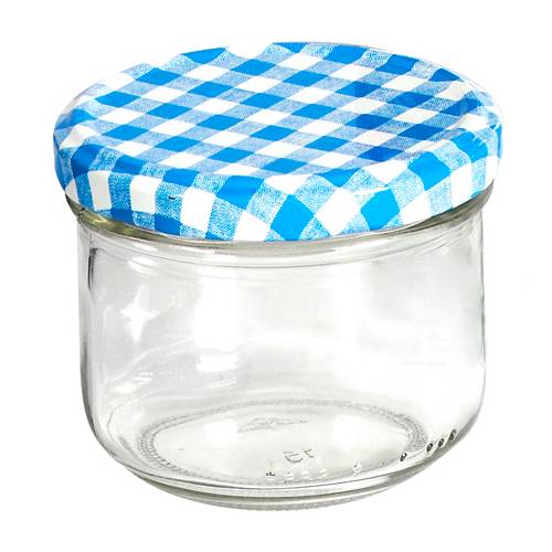 EmSy 59025 Einkochgläser 250 ml 82TO, blau/weiß/kariert (6er Pack)